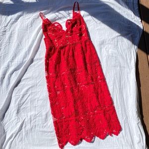 NWT For Love & Lemons Midi Red Lace Dress